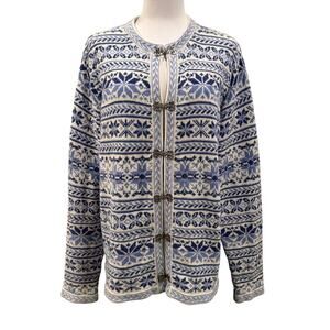 Croft Barrow Nordic Fair Isle Cardigan Blue White XL Snow Ski Grandmacore Cabin